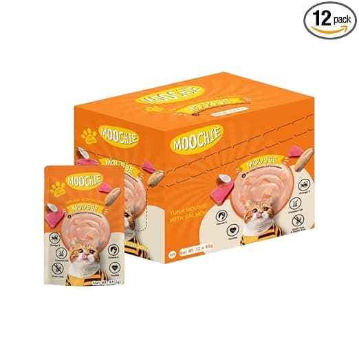 PETS EMPIRE Moochie Tasty Wet Cat Food (85 g X 12 Pouches) Mousse with Salmon, Grain Free Cats Gravy Meal, No Artificial Flavours Kitten Food, Non-Vegetarian Cat Foods Pouch for Kittens - View 1