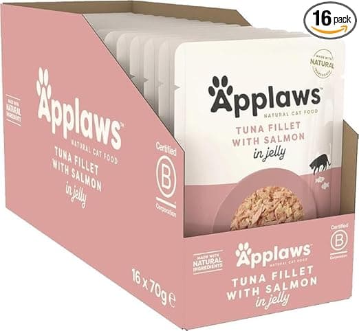 Applaws Natural Premium Wet Cat Food for Adult Cats, Tuna with Salmon in a Tasty Jelly Pack of 16 x 70g Pouches 8278AU