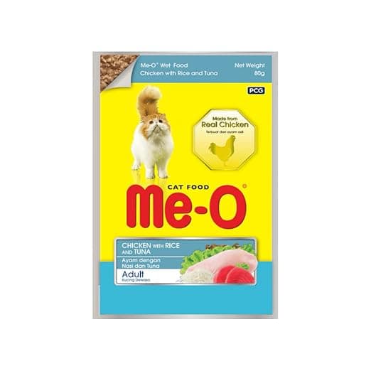 Me-O Wet Food, Chicken with Rice & Tuna 80G, Pack of 12 (80G X 12, 960G), Adult