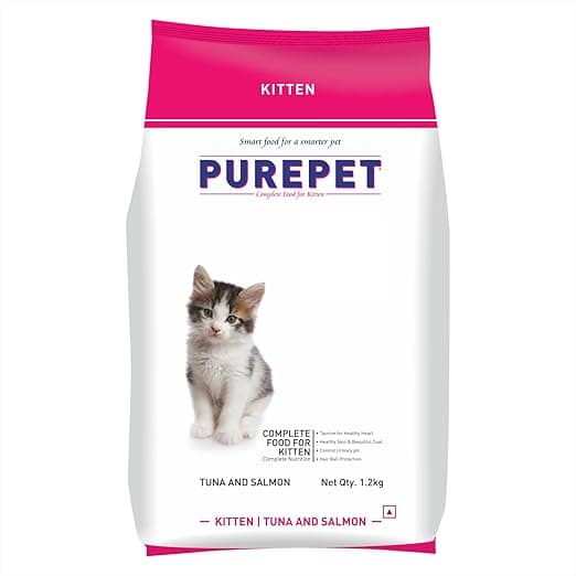 Purepet Kitten Dry Cat Food 1.2kg Pack | Tuna & Salmon Flavour | Active Behaviour | Hairball Control |Urinary Tract Health | Nutrient Rich | Minerals