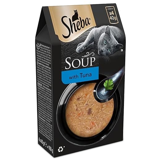 Sheba Soup with Tuna Adult Wet Cat Food, 160g (4 x 40g), Finely Sliced Pieces of Tuna in Smooth, Silky and Velvety Broth