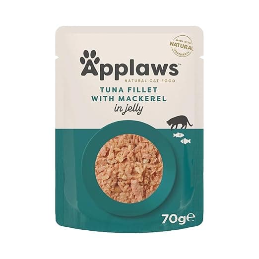 Applaws Natural Premium Wet Cat Food for Adult Cats, Tuna Whole Meat with Mackerel in Tasty Jelly Pack of 4 x 70g Pouches