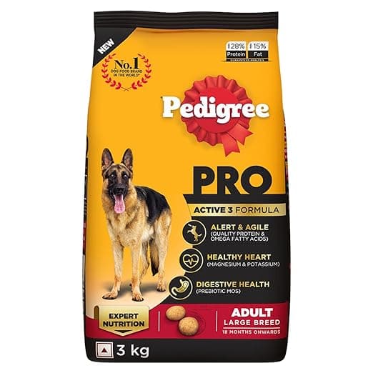 Pedigree PRO Adult Large Breed, 3 kg Dry Dog Food, Vet Trusted Brand, Expert Nutrition, Quality Protein, 33% More Nutrients (18 Months Onwards)
