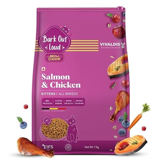 BARK OUT LOUD - Premium Kitten Dry Food | Fresh Salmon & Chicken | Hairball Control | Taurine |Omega Fatty Acids | Probiotivs-No Preservaties - Made in Belgium Kibbles for Kitten (1kg)