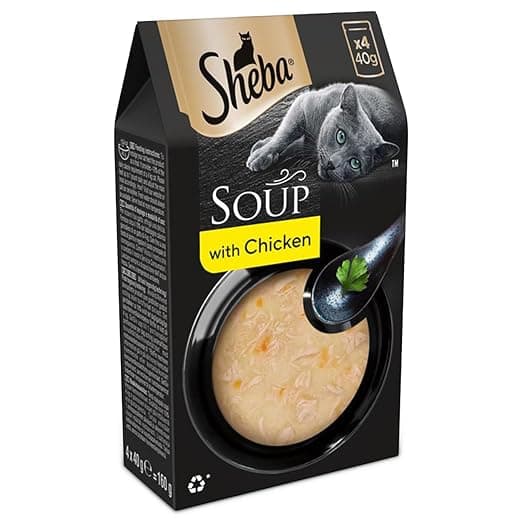 Sheba Soup with Chicken Adult Wet Cat Food, 160g (4 x 40g), Finely Sliced Pieces of Chicken in Smooth, Silky and Velvety Broth