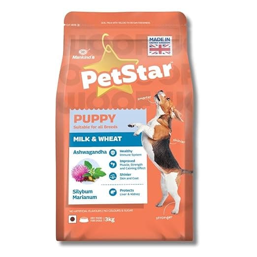 Mankind PetStar Puppy Dry Dog Food (High Protein) Milk & Wheat Flavor, 3kg | Improves Muscle & Strength, Supports Immunity, Protects Liver & Kidney