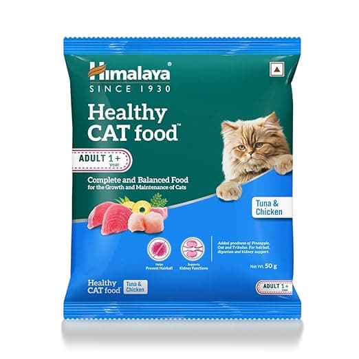 Himalaya Healthy CAT Food | Adult Cats | Tuna & Chicken | 50g | Complete & Balanced Nutrition with Oats, Pineapple & Gokshura