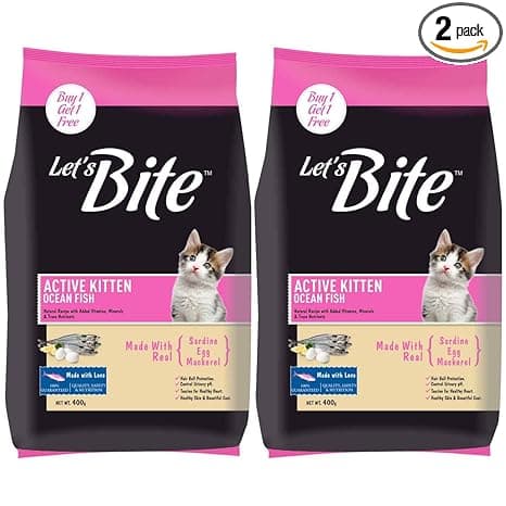 Let's Bite Active Kitten Dry Cat Food, 400 gm (Buy 1 Get 1 Free), Total 800 g Pack