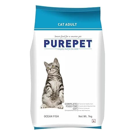 Purepet Adult Dry Cat Food 1 kg Pack | Ocean Fish Flavour | Hair Ball Protection | Heart Care | Skin Health | Taurine for Healthy Heart