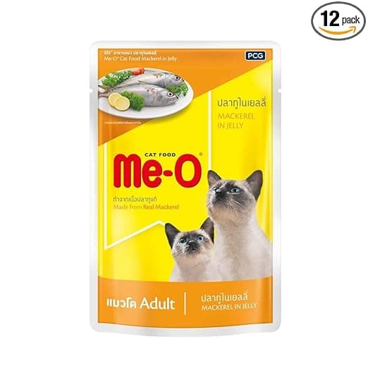 Me-O Adult Cat Food Mackerel in Jelly, 80 G (Pack of 12, 960g)