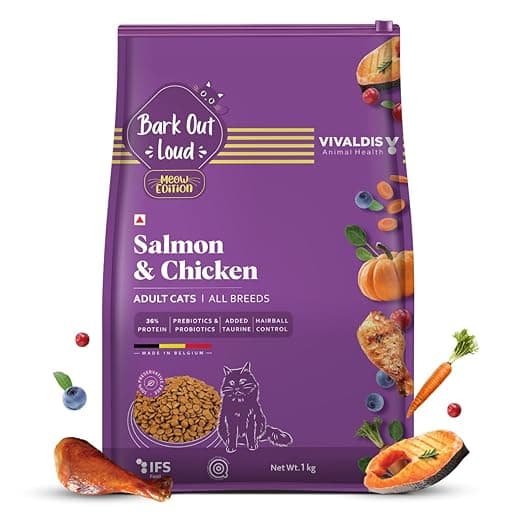 BARK OUT LOUD - Premium Cat Dry Food | Fresh Salmon & Chicken | Hairball Control | Added Taurine |Omega Fatty Acids | Probiotics -No Preservaties - Kibbles for Adult Cat 1kg - View 1