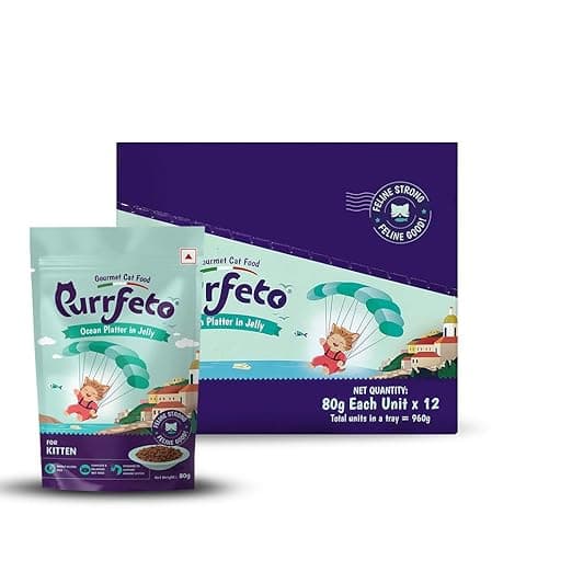 Kitten Wet Cat Food | Ocean Platter in Jelly |80 GMS (Pack of 12)| Gluten Free | Supports Hydration |Highly Palatable
