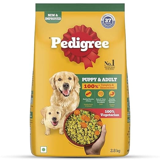 Pedigree Adult & Puppy Dry Dog Food, 100% Vegetarian, 2.8 kg, Contains 37 Essential Nutrients, 100% Complete & Balanced Food for Adult Dogs