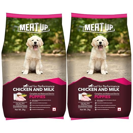 Meat Up Puppy Dry Dog Food 3kg + 3kg (Free) 6kg| Chicken and Milk Flavour| Buy 1 Get 1 | Development of Brain and Nervous System | Maintain Digestive Health |Vitamins and minerals