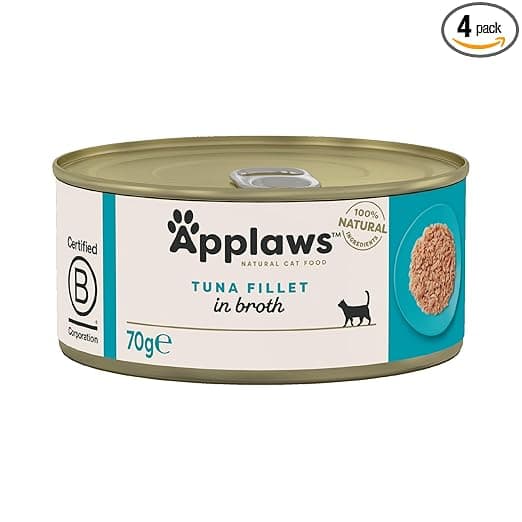 Applaws Natural Premium Wet Cat Food for Adult Cats, Tuna Fillet Pack of 4 x 70g Cans