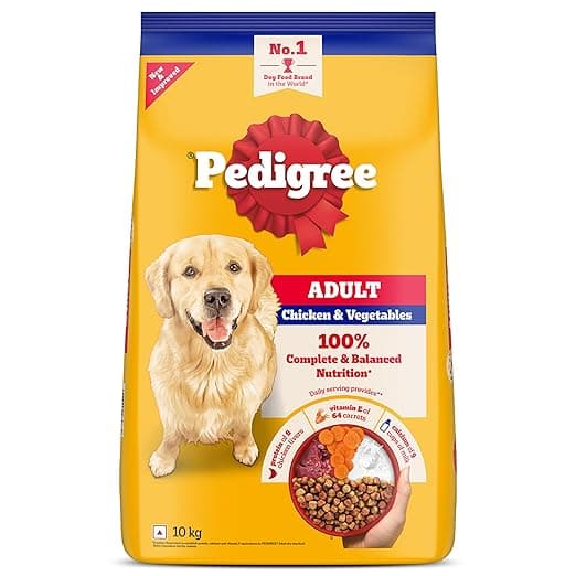 Pedigree Adult Dry Dog Food, Chicken & Vegetables, 10 kg, Contains 37 Essential Nutrients, 100% Complete & Balanced Food for Adult Dogs