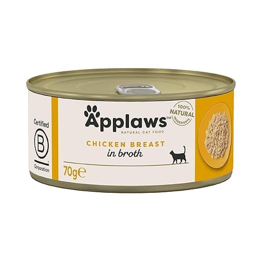 Applaws Natural Premium Wet Cat Food for Adult Cats, Chicken Breast in Broth Pack of 4 x 70g Cans