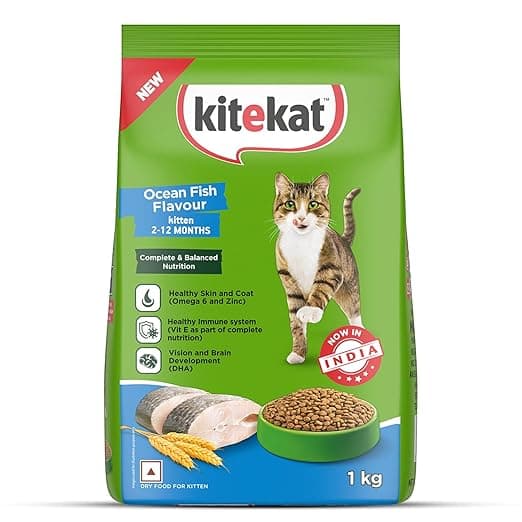 Kitekat Kitten (2-12 Months) Dry Cat Food, Ocean Fish Flavour, 1 kg | Complete and Balanced Nutrition for Kittens