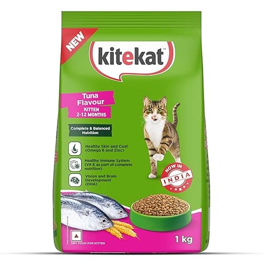 Kitekat Kitten (2-12 Months) Dry Cat Food, Tuna Flavour, 1 kg, Complete and Balanced Nutrition for Kittens