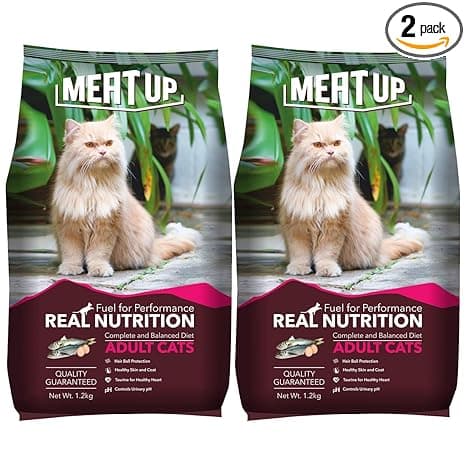 Meat Up Adult Dry Cat Food 1.2Kg + 1.2kg (Free) 2.4Kg | Seafood Flavour | Buy 1 Get 1 | Maintains Urinary pH | Hair ball protection | Healthy skin & Coat | Taurine for healthy heart
