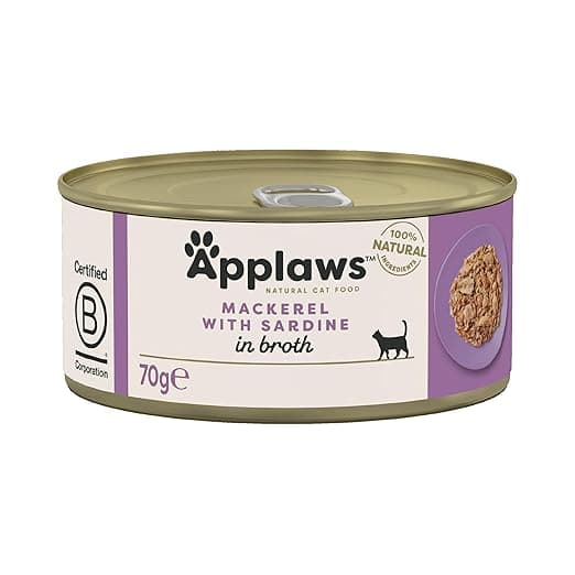 Applaws Natural Premium Wet Cat Food for Adult Cats, Mackerel with Sardine in Broth Pack of 4 x 70g Cans