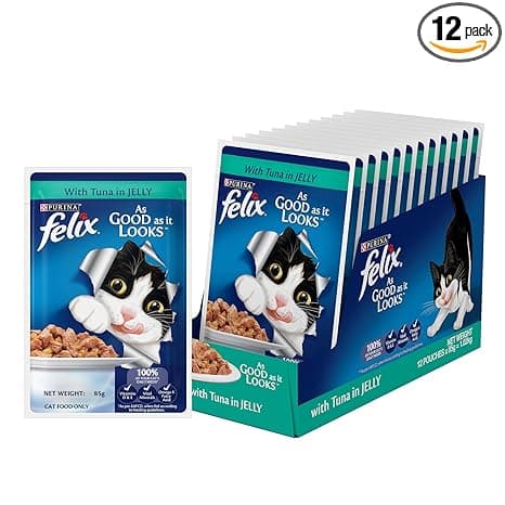Purina Felix with Tuna in Jelly | Wet Food for Adults | Complete and Balanced Cat Food, Pack of 12 Pouches (12 x 85 g)