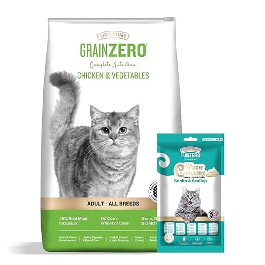 Grain Zero Chicken & Veg, Dry Cat Food 1.2 kg, Free 75gm Creamy Treat| No Grain Formula| Gluten & GMO-Free| 48% Fresh Fish Inclusion| Taurine for Heart| Promotes Healthy Skin & Coat| Adult All Breeds - View 1