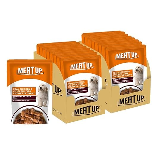 Meat Up Puppy Wet Dog Food (8 x 70g) 560g + 560g (Free) 1120g| Real Chicken in Gravy| Buy 1 Get 1 | Healthy Digestion | Promotes Health & Vitality | Complete and Balanced Meal