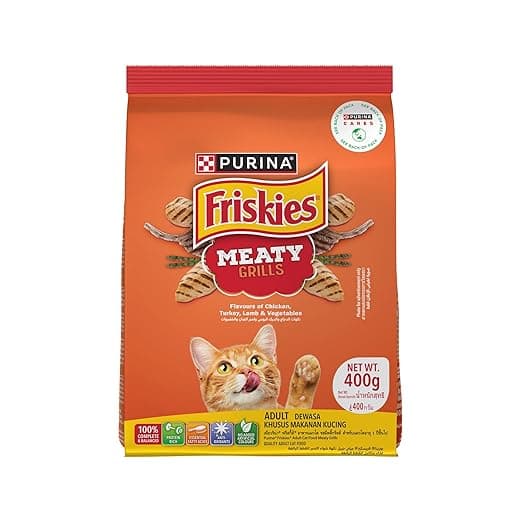 PURINA, Friskies Meaty Grills Adult Dry Cat Food, 400 g, Contains Chicken, Turkey, Lamb and Vegetables Flavours