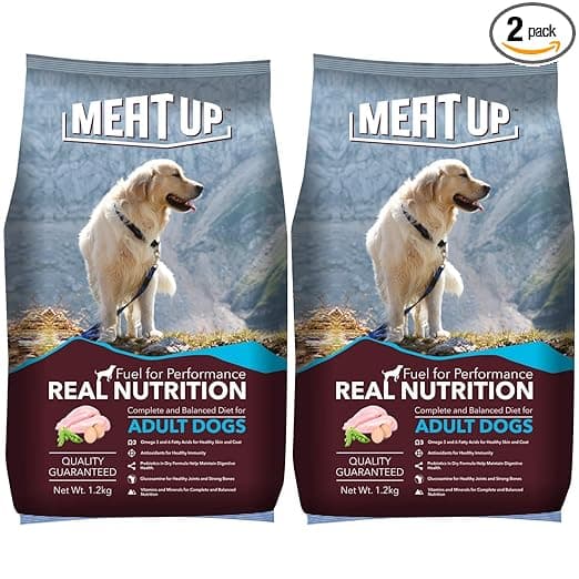 Meat Up Adult Dry Dog Food 1.2kg + 1.2kg (Free) 2.4kg | Chicken Flavour | Buy 1 Get 1 | Healthy Skin and Beautiful Coat | Antioxidants | Vitamins and Minerals