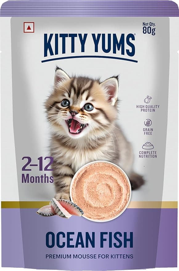 Kitty YUMS Kitten Cat Wet Mousse 80g | Ocean Fish | Rich in Protein | Promotes Hydration & Easy to Digest | Grain Free | No Artificial Flavours |Packed with Essential Vitamins & Antioxidants