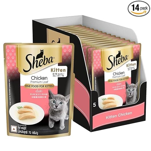 Sheba Fine Premium Kitten (2-12 Months) Wet Cat Food, Chicken Premium Loaf, 70 g Pouch (Pack of 14), High-Moisture Gravy Kitten cat Food for Healthy Hydration