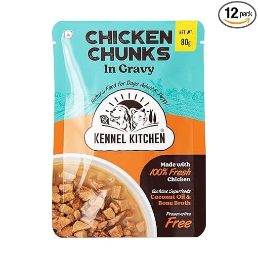 Kennel Kitchen Chicken Chunks in Gravy, 80g (Pack of 12) | Wet Dog Food for Adult & Puppy | Dog Food Gravy with Regionally Sourced Fresh Chicken | Free from Artificial Colours & Preservatives
