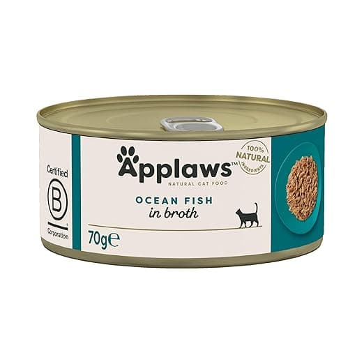 Applaws Natural Premium Wet Cat Food for Adult Cats, Ocean Fish in Broth Pack of 4 x 70g Cans