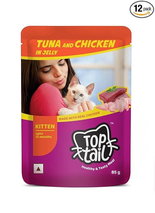 Wet Kitten Cat Food Jelly 12 Pouches, (Upto 12 Months), Made with Real Tuna Fish & Chicken | Kitten Cat Food High Protein & Omega 3, Healthy Skin & Coat | (85g Each Pack) - View 1