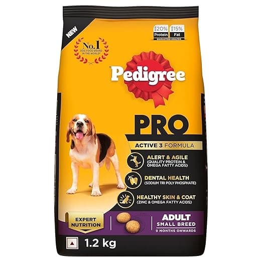 Pedigree PRO Adult Small Breed, 1.2 kg Dry Dog Food, Vet Trusted Brand, Expert Nutrition, Quality Protein, 33% More Nutrients (9 Months Onwards)