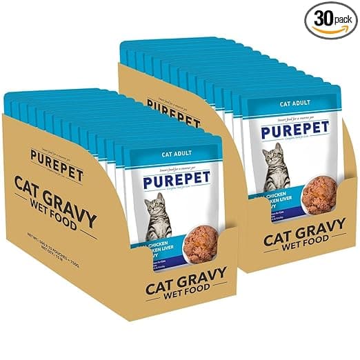 Purepet Wet Cat Gravy Food 50g Pack of 30 (1.5kg) Pack | Real Chicken & Chicken Liver Gravy | All Life Stages | Complete & Balanced Nutrition | Healthy & Beautiful Coat | Better Digestibility & Health