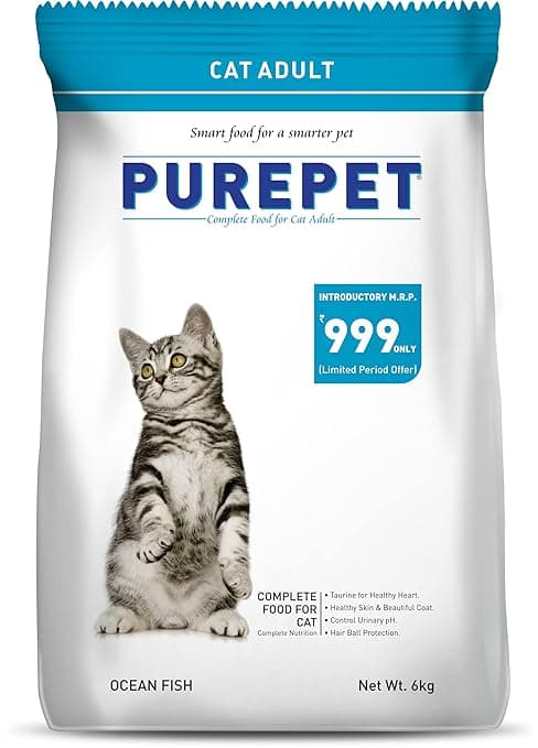 Purepet Adult Dry Cat Food 6kg | Ocean Fish Flavour | Taurine for Healthy Heart | Healthy Skin & Beautiful Coat | Control Urinary pH | Hair Ball Protection