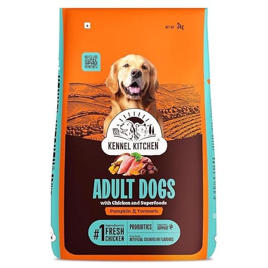 Kennel Kitchen Dry Dog Food Adult 3 Kg | Fresh Chicken with Superfoods – Pumpkin & Turmeric | Probiotics for Digestive Support | No Artificial Colors or Flavours | Complete & Balanced for All Breeds