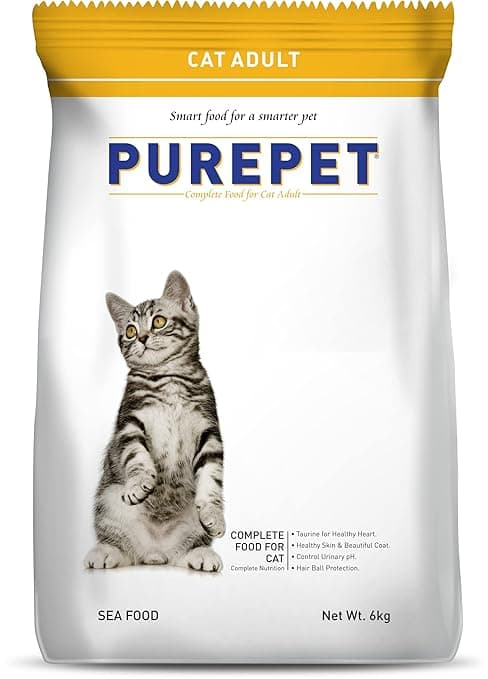 Purepet Adult Dry Cat Food 6kg | Sea Food Flavour | Taurine for Healthy Heart | Healthy Skin & Beautiful Coat | Control Urinary pH | Hair Ball Protection