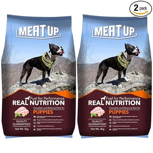 Meat Up Puppy Dry Dog Food 3kg + 3kg (Free) 6kg| Chicken Flavour| Buy 1 Get 1 | Development of Brain and Nervous System | Maintain Digestive Health |Vitamins and minerals