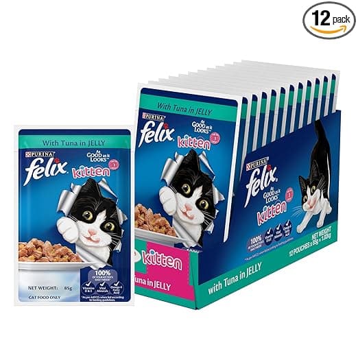 Purina Felix with Tuna in Jelly | Wet Food for Kittens | Complete and Balanced Cat Food, Pack of 12 Pouches (12 x 85 g)