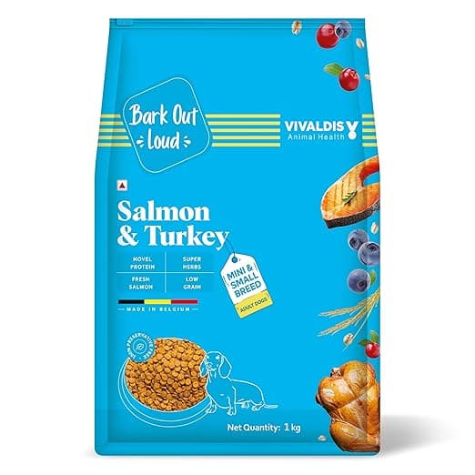 Bark Out Loud Adult Dry Dog Food for Small & Mini Breed – Salmon & Turkey | Low Grain, Rich in Novel Protein & Prebiotics | Fresh Salmon, Super Herbs for Healthy Digestion |for Shihtzu, Poodle 1kg