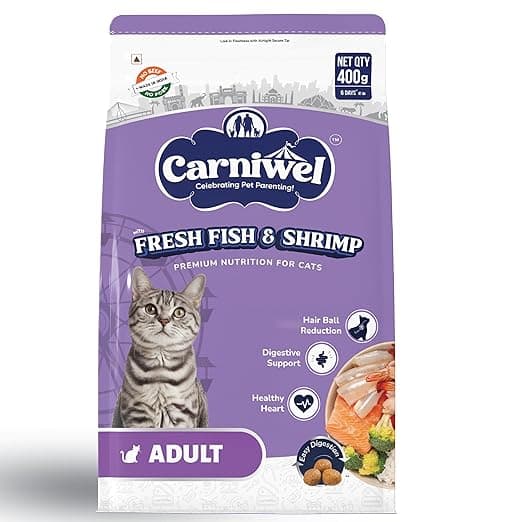Carniwel Fresh Fish & Shrimp Adult Dry Cat Food 400 gm | Fresh & Natural Ingredients | Highly Palatable | Supports Healthy Skin & Glossy Coat | Premium Nutrition for Cats