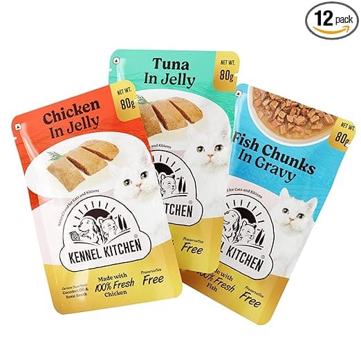 Kennel Kitchen Wet Cat Food Variety Pack | Chicken in Jelly 80g x 4 | Tuna in Jelly 80g x 4 | Fish Chunks in Gravy 80g x 4 | Pack of 12 | Wet Cat Gravies for Adult Cats and Kittens - View 1