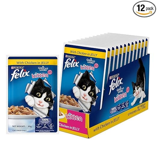 Purina Felix with Chicken in Jelly | Wet Food for Kittens | Complete and Balanced Cat Food, Pack of 12 Pouches (12 x 85 g)