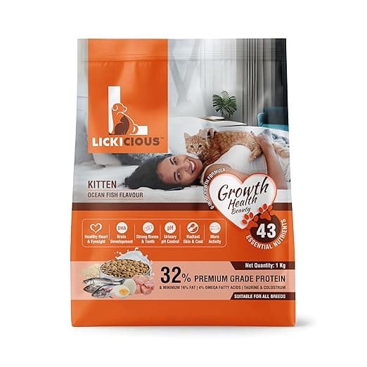 Kitten Food Dry 1kg | Ocean Fish and Chicken Flavour | 6 in 1 Growth Formula for Cat | High Protein & Taurine | For Strong Bones & Teeth, Healthy Heart, Sharp Vision, Soft Skin & Shiny Coat