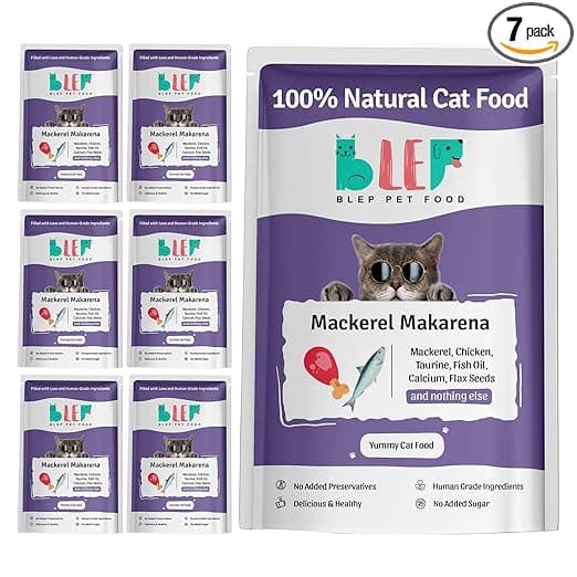 BLEP Cat Food | 700g | Cat Wet Food, Food for Adult & Kitten, High Protein, Omega 3&6, Contains Mackerel, Chicken, Fish Oil, Flex Seeds, Zero Preservatives, Digestible, Human Grade(7Packs of 100g) - View 1
