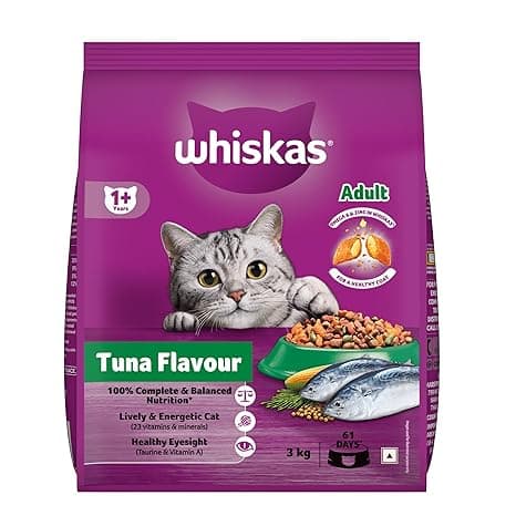 Whiskas Adult (1+ Years) Dry Cat Food, Tuna Flavour, 3 kg, Contains 41 Essential Nutrients, Complete & Balanced Nutrition for Adult Cats