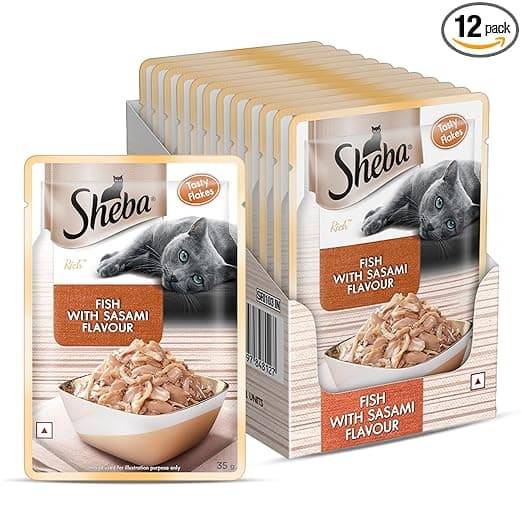 Sheba Rich Premium Adult (1+ Years) Wet Cat Food, Fish with Sasami Flavour, 35 g Pouch (Pack of 12), High-moisture wet food for healthy hydration